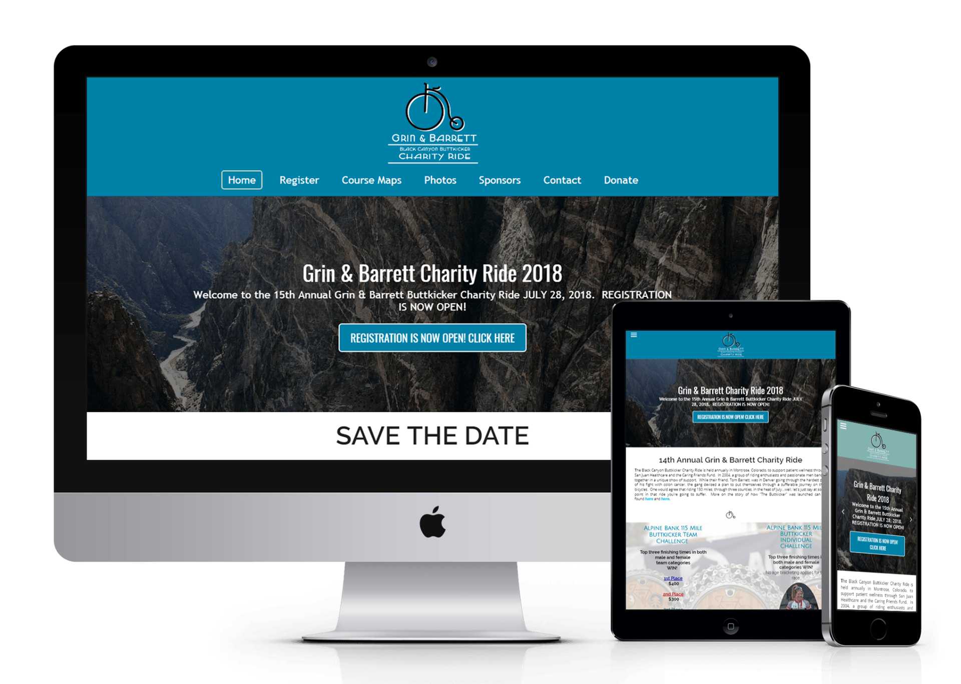 Grin & Barrett Charity Ride website design screenshot